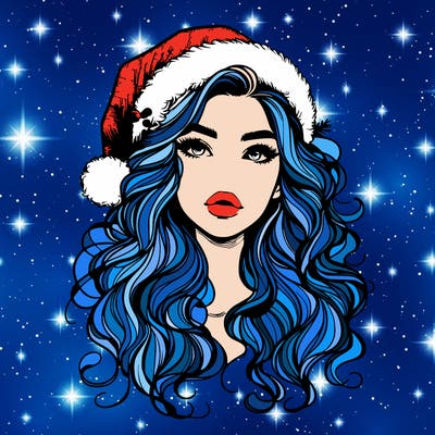 realistic christmas girl with wavy hair and lips