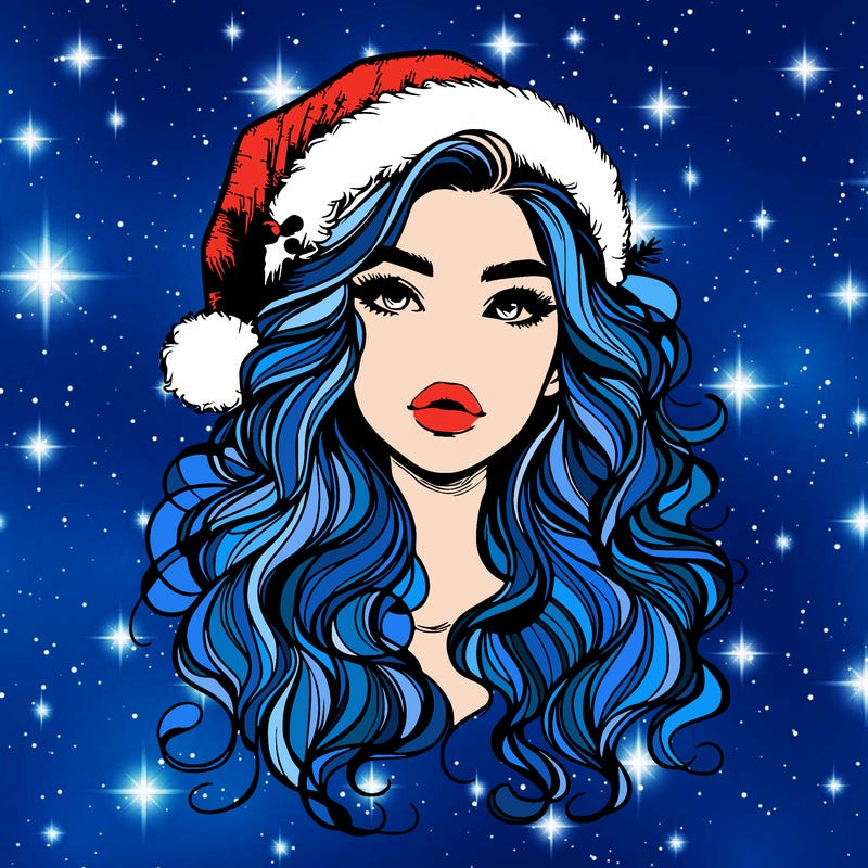 realistic christmas girl with wavy hair and lips