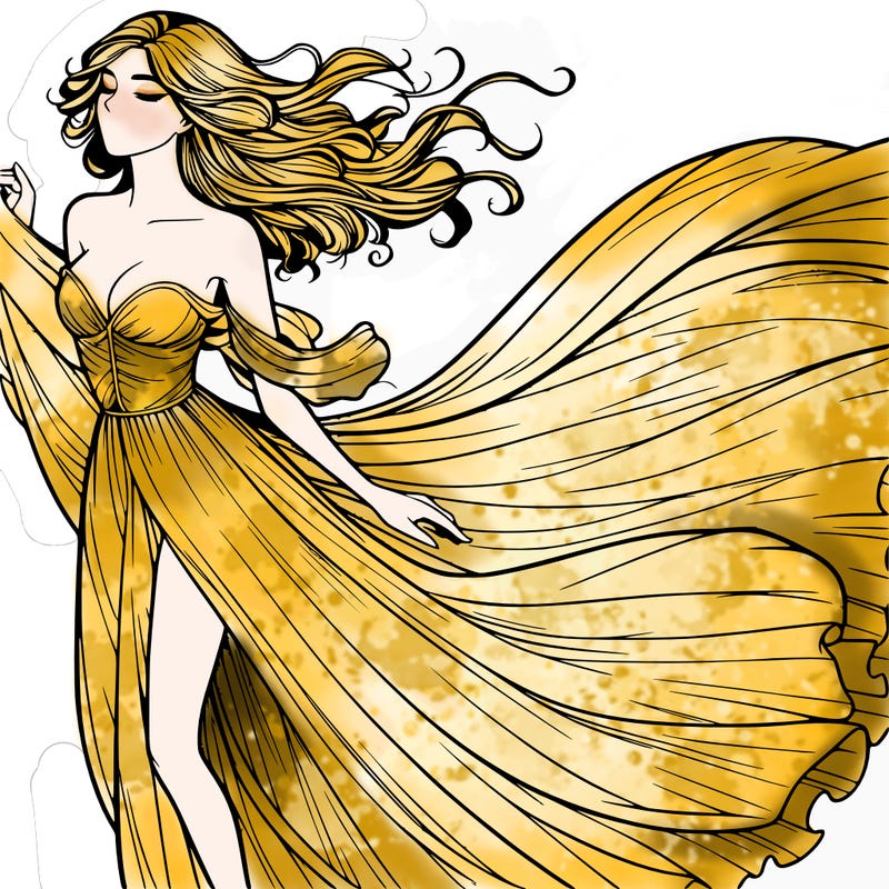 realistic woman in dress flowing the the wind