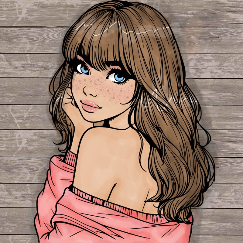 realistic girl with bangs looking over her shoulder