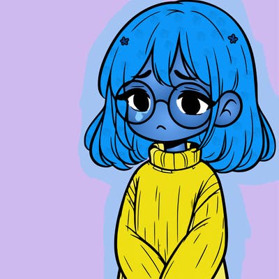 sad girl with glasses in a sweater