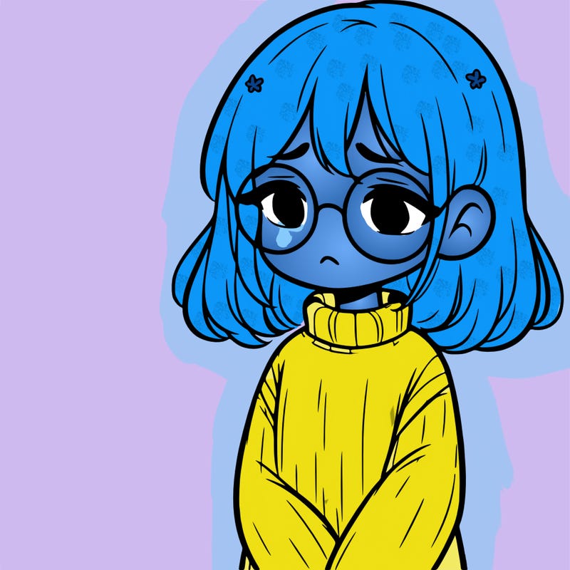 sad girl with glasses in a sweater