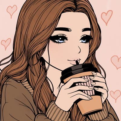 realistic girl drinking coffee
