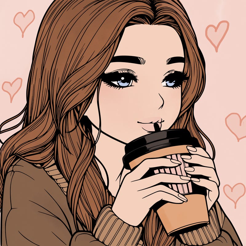 realistic girl drinking coffee
