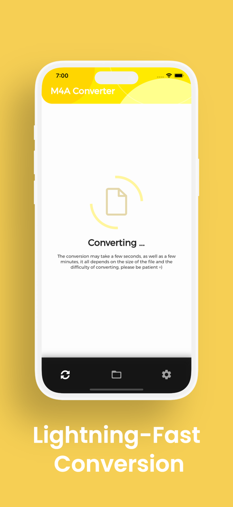 M4A Converter, M4A to MP3 - M4A Konverter App zeigt den blitzschnellen Bildschirm zur Konvertierung von Audiodateien an