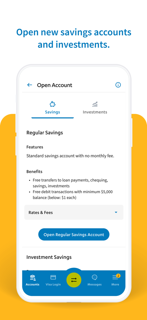 Libro Mobile Banking - Pantalla de la aplicación de banca móvil Libro para abrir nuevas cuentas de ahorro e inversión con detalles sobre los beneficios del ahorro regular