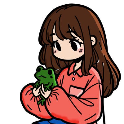 girl with long hair and a oversized shirt. and she is holding a frog