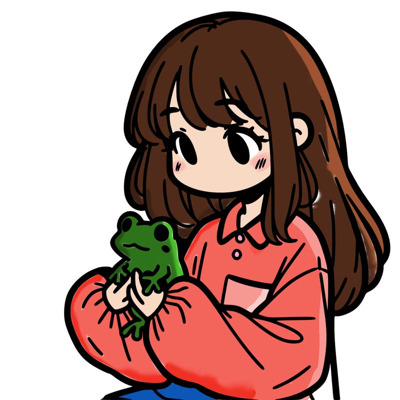 girl with long hair and a oversized shirt. and she is holding a frog