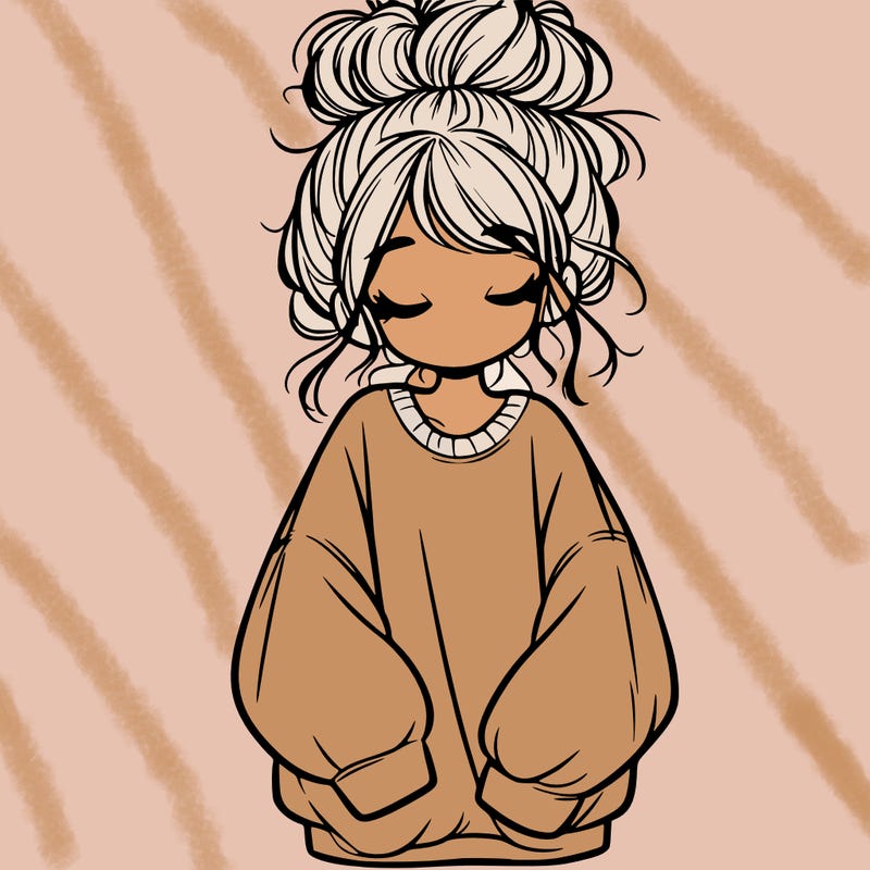 girl with baggy sweatshirt and messy bun