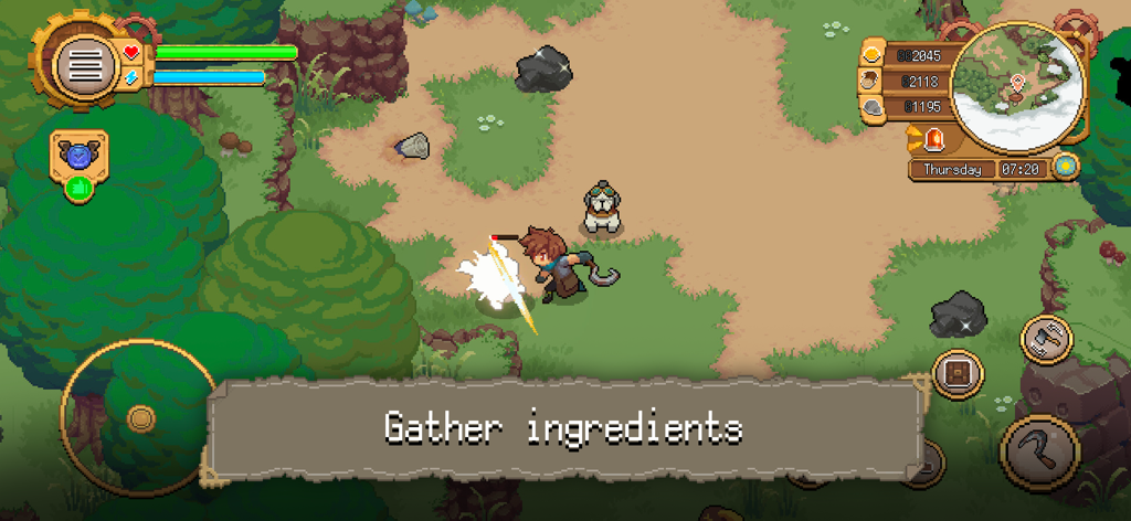 Potion Permit - A character gathering ingredients with a dog companion in Potion Permit.