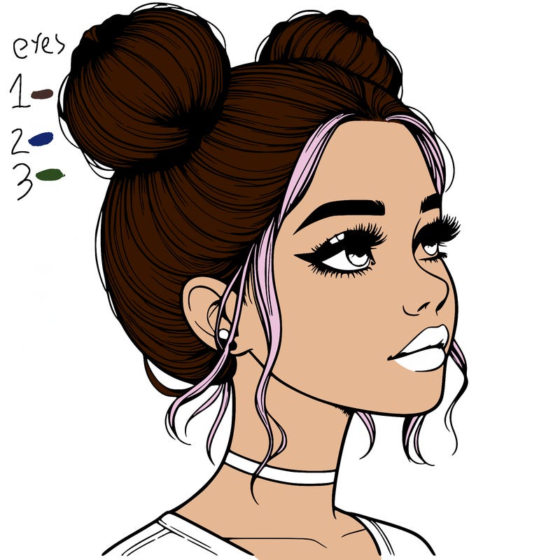 realistic girl with buns on the top of her head