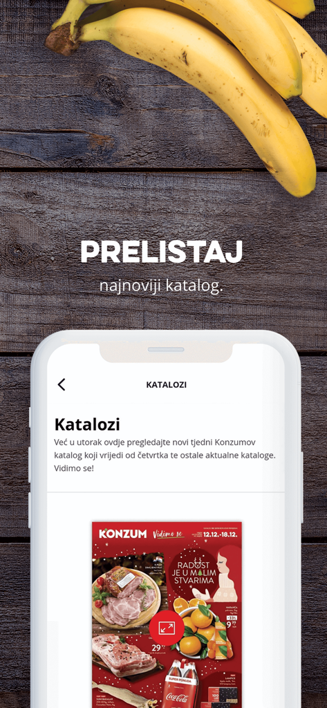 KONZUM - Aplicación móvil Konzum mostrando catálogos semanales de comestibles en un smartphone