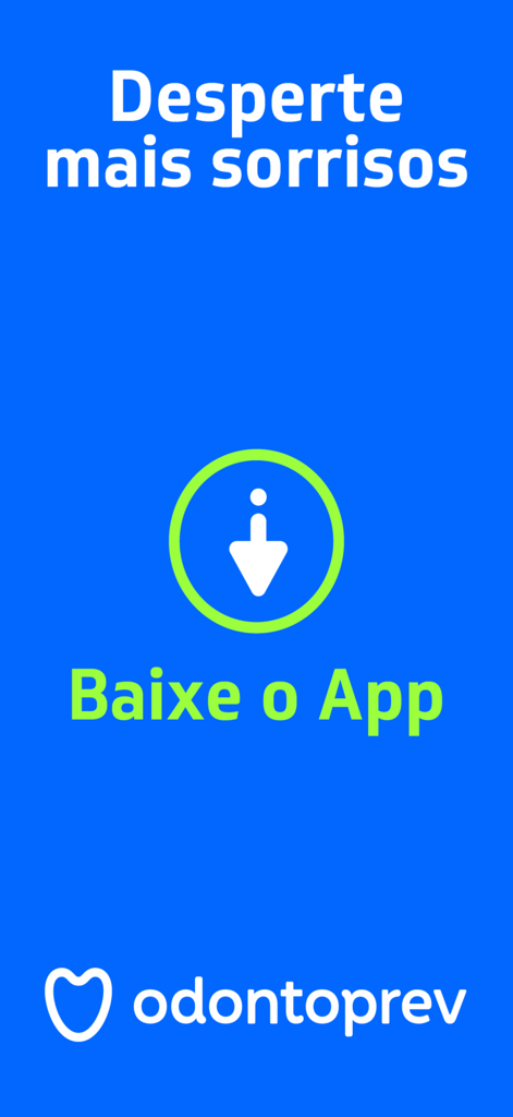 Pantalla de descarga de la aplicación móvil de seguro dental Odontoprev con texto de llamado a la acción
