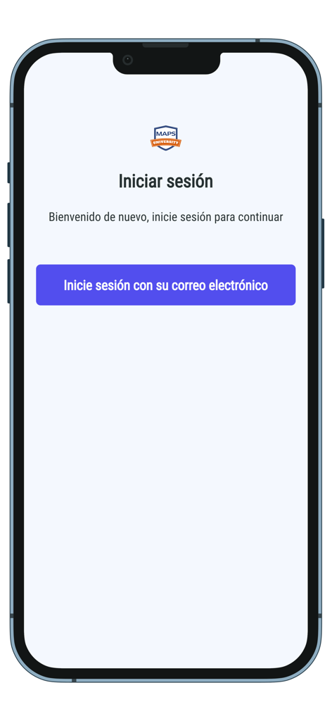 Login screen of the MAPS-U education app for cybersecurity and hybrid cloud courses