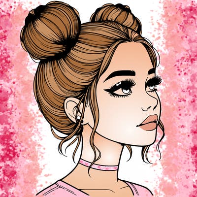 realistic girl with buns on the top of her head