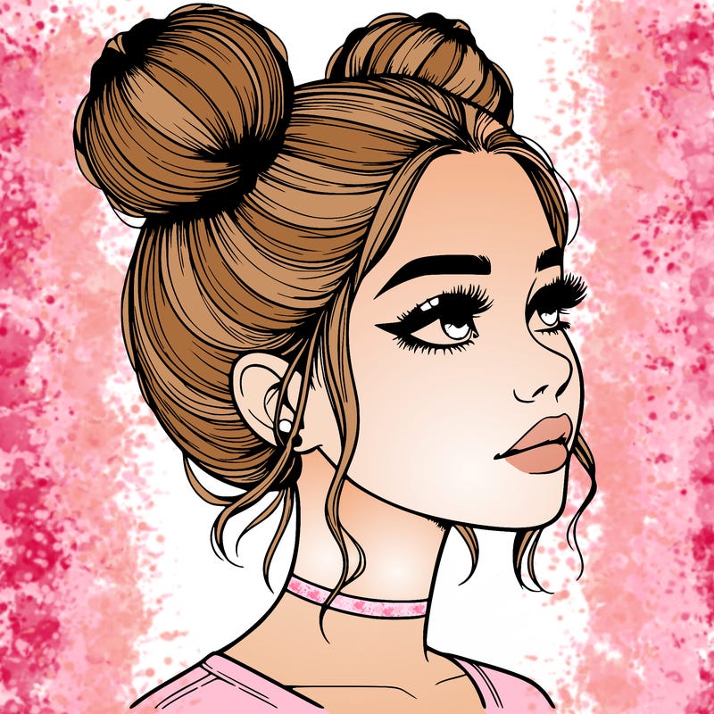 realistic girl with buns on the top of her head