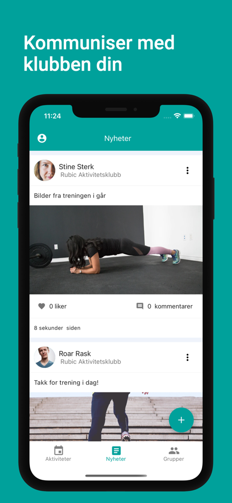 Rubic Connect - Rubic Connect mobile app news feed showing community club updates and fitness posts