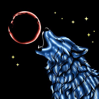 realistic wolf howling at the moon
