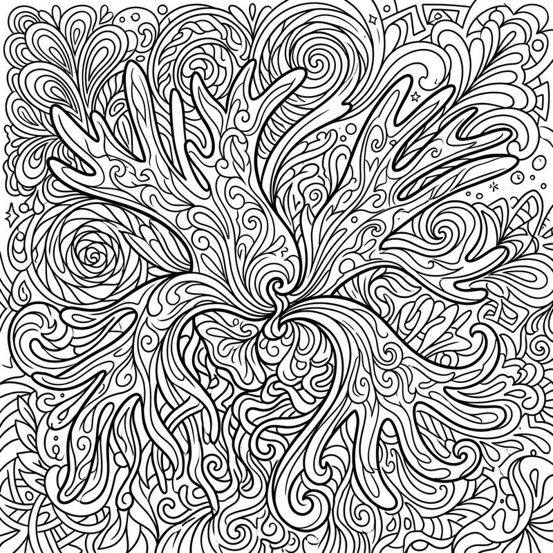 Unleash your creativity with this mesmerizing coloring page featuring a staghorn fern twisted into a vibrant psychedelic vision. Its intricate, swirling patterns invite you to explore a world of trippy botanical art.