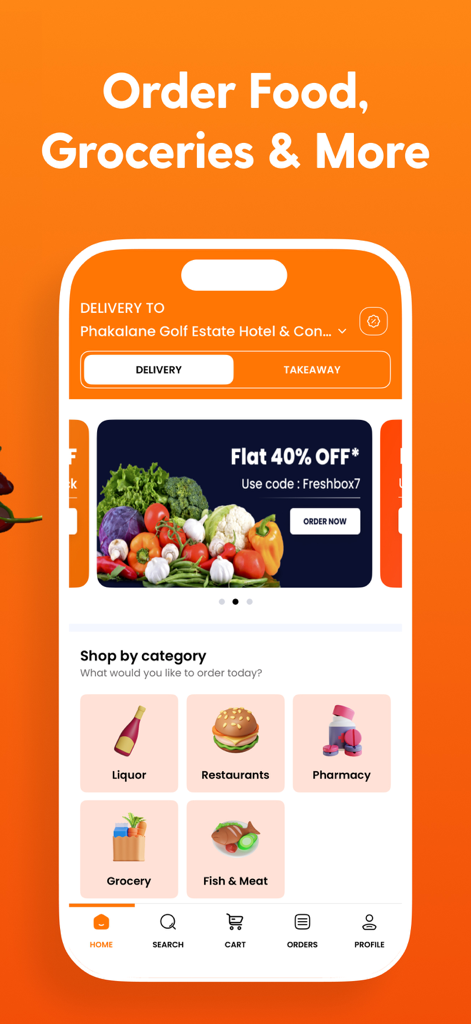 Wanzy - Wanzy app home screen showing categories for food groceries liquor and pharmacy delivery