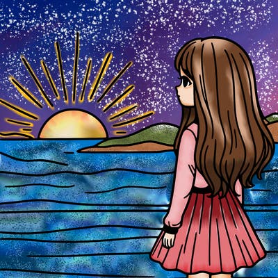 a girl gazing into the sunset