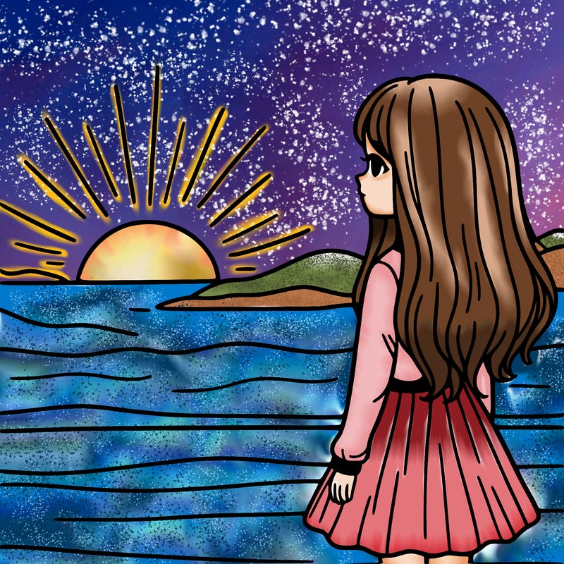a girl gazing into the sunset