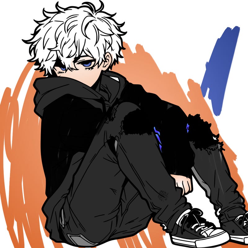 a male hoddie ripped jeans messy hair anime