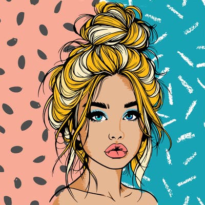 realistic girl with a messy bun and she has lips