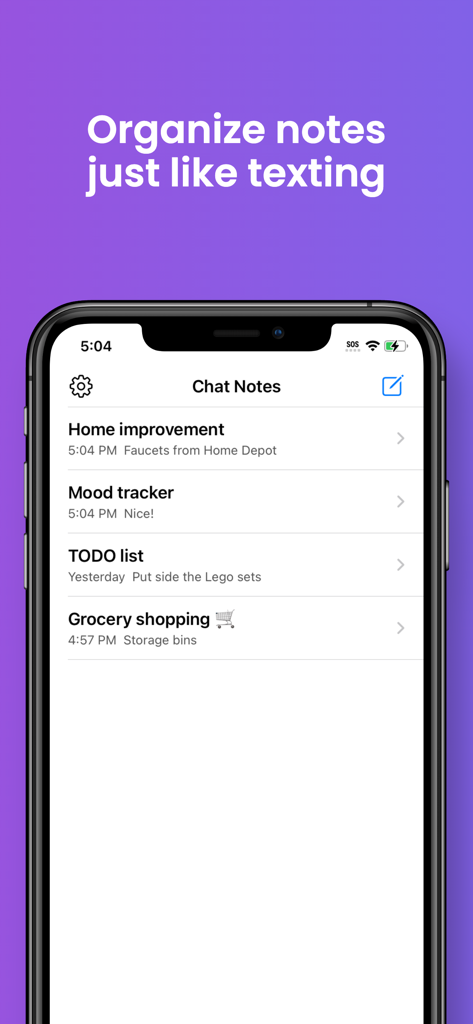 Chat Notes | TODOs & Journal - IPhone screenshot of the Chat Notes app interface showing a list of note categories like mood tracker and todo list