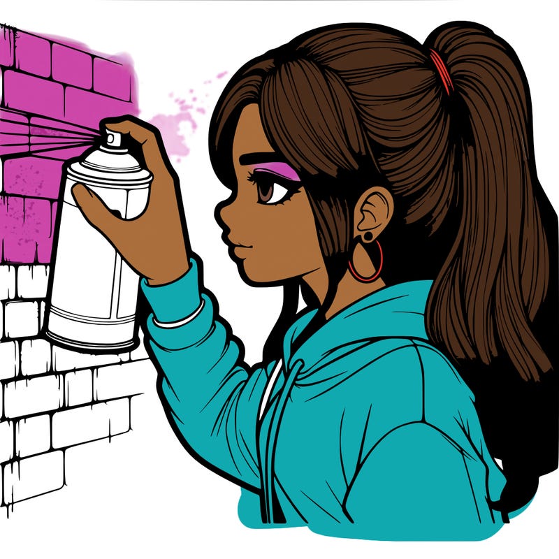 realistic girl spray painting the wall