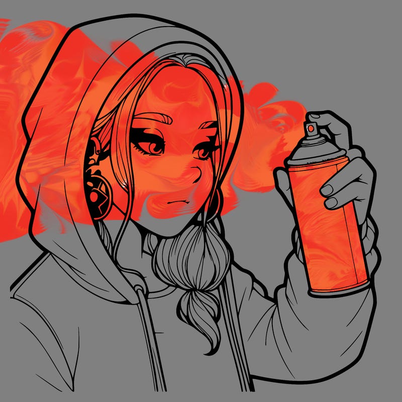 a realistic girl, spray painting