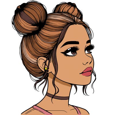 realistic girl with buns on the top of her head