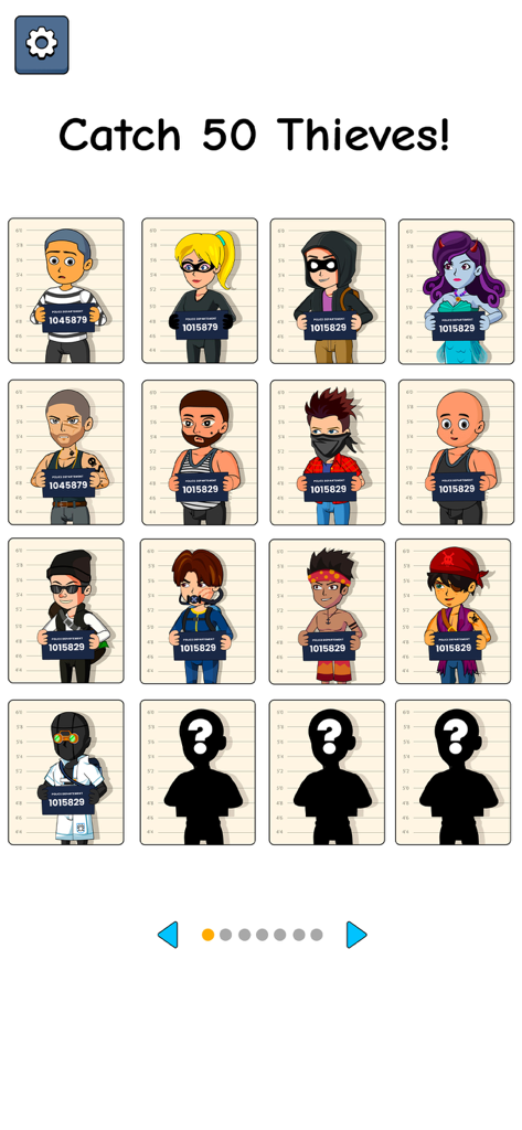 A collection of captured thief characters shown as mugshots in the Detective IQ 2 game interface