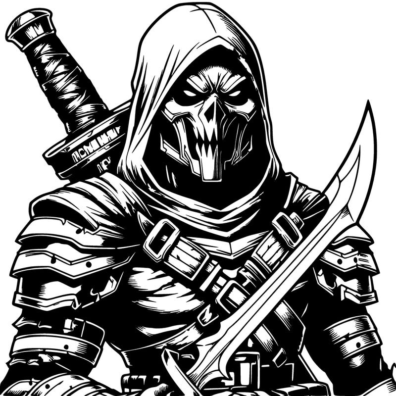 evil realistic warrior with a sword and mask