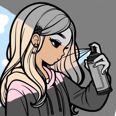 a realistic girl spray painting