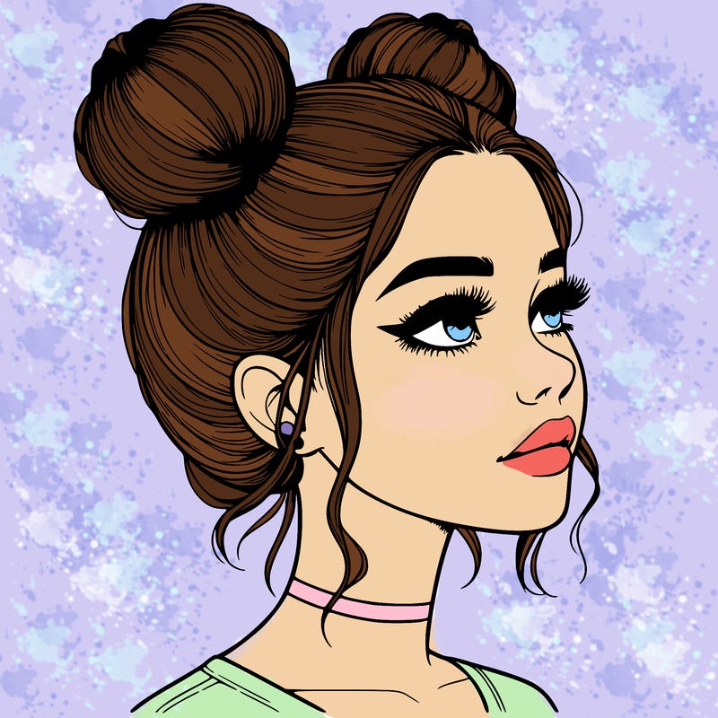 realistic girl with buns on the top of her head