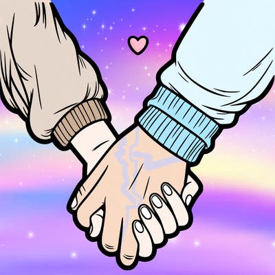 two holding hand one girl hand and one boy hand