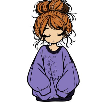 girl with baggy sweatshirt and messy bun