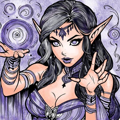realistic scary beautiful elf sorceress casting spell