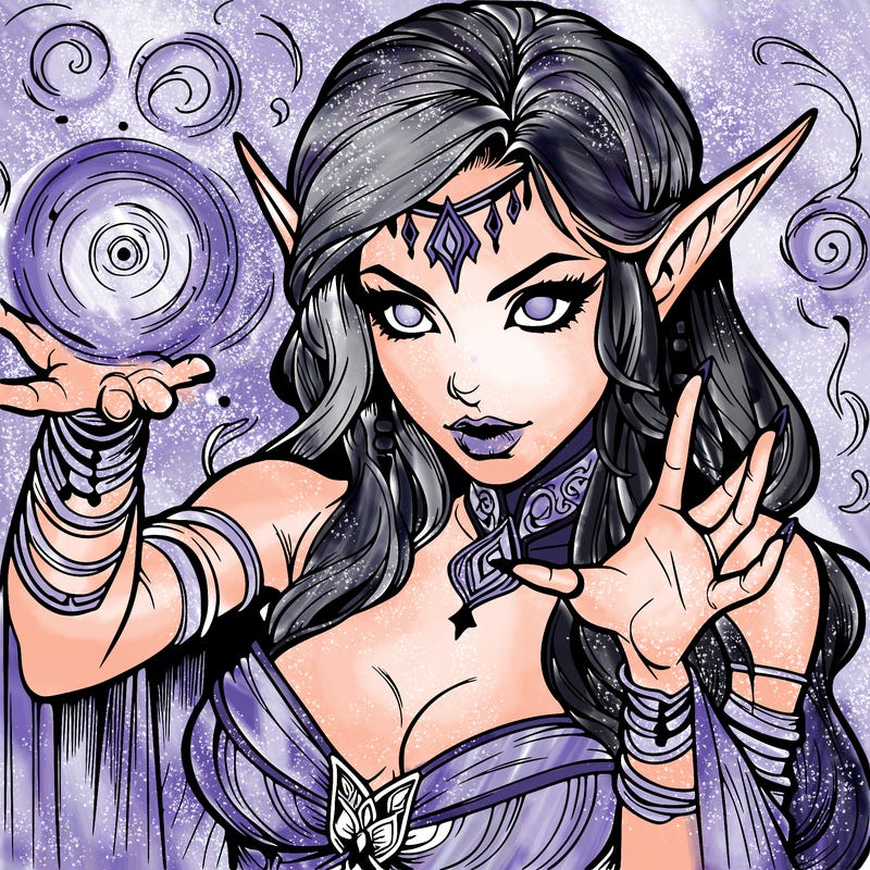 realistic scary beautiful elf sorceress casting spell