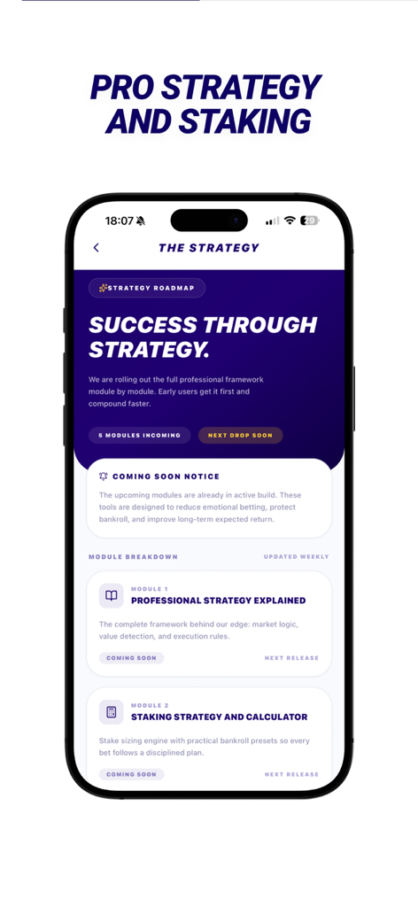 ABV TIPS Football Betting Tips - Mobile app screen for ABV TIPS showing the professional football betting strategy and staking calculator modules.
