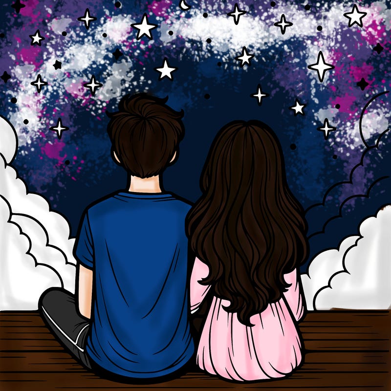 a couple under the stars with there backs turned