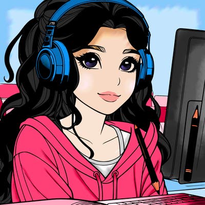 realistic girl with headphones on