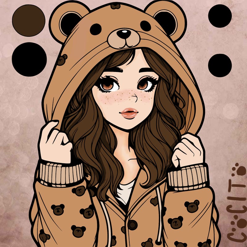 realistic girl in a animal pjs hoodie