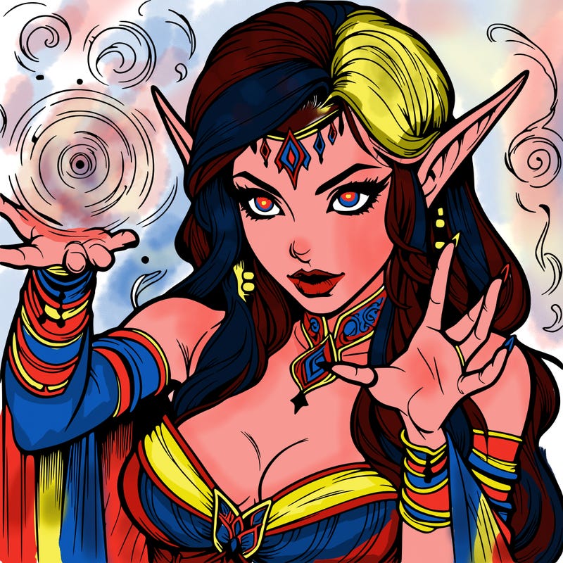 realistic scary beautiful elf sorceress casting spell