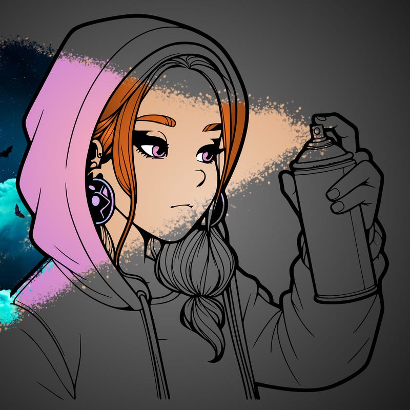 a realistic girl, spray painting