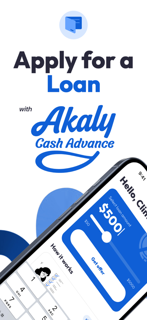 Apply for a loan with the Akaly Cash Advance mobile app interface