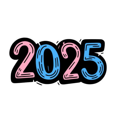 one line scrawled numbers sketch design “2025”