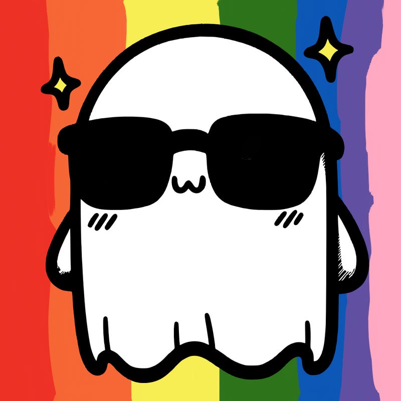 cute big shy ghost with glasses