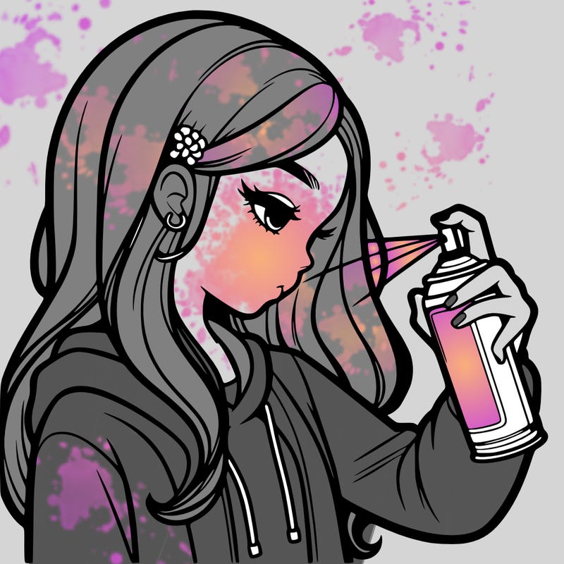 a realistic girl spray painting